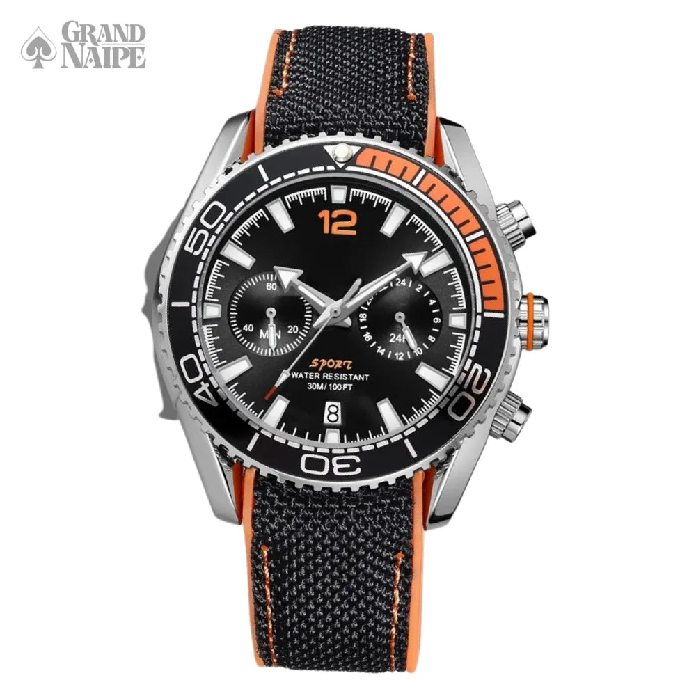 Relógio Cronógrafo Grand Naipe – Sport Preto e Laranja