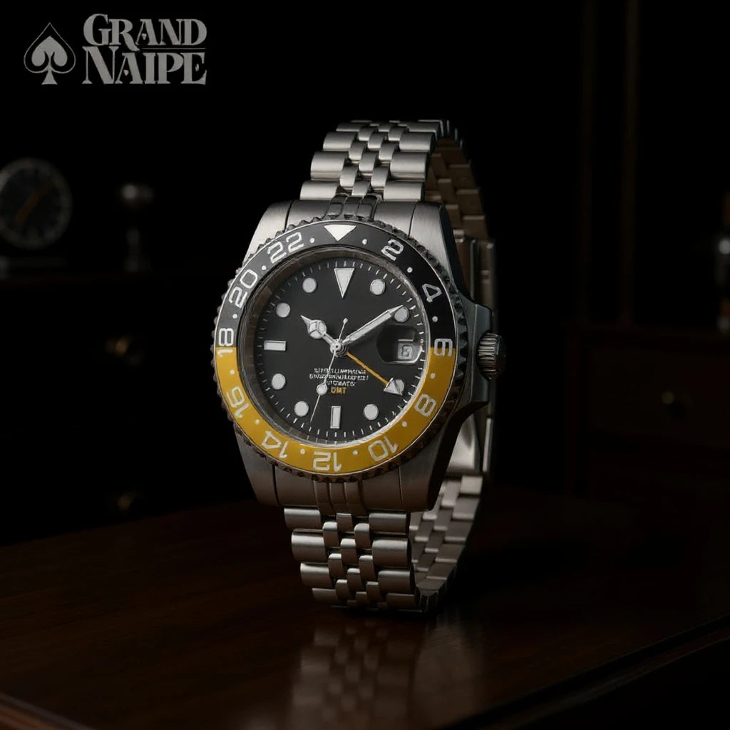 Relógio Masculino Grand Naipe – Date Preto e Amarelo