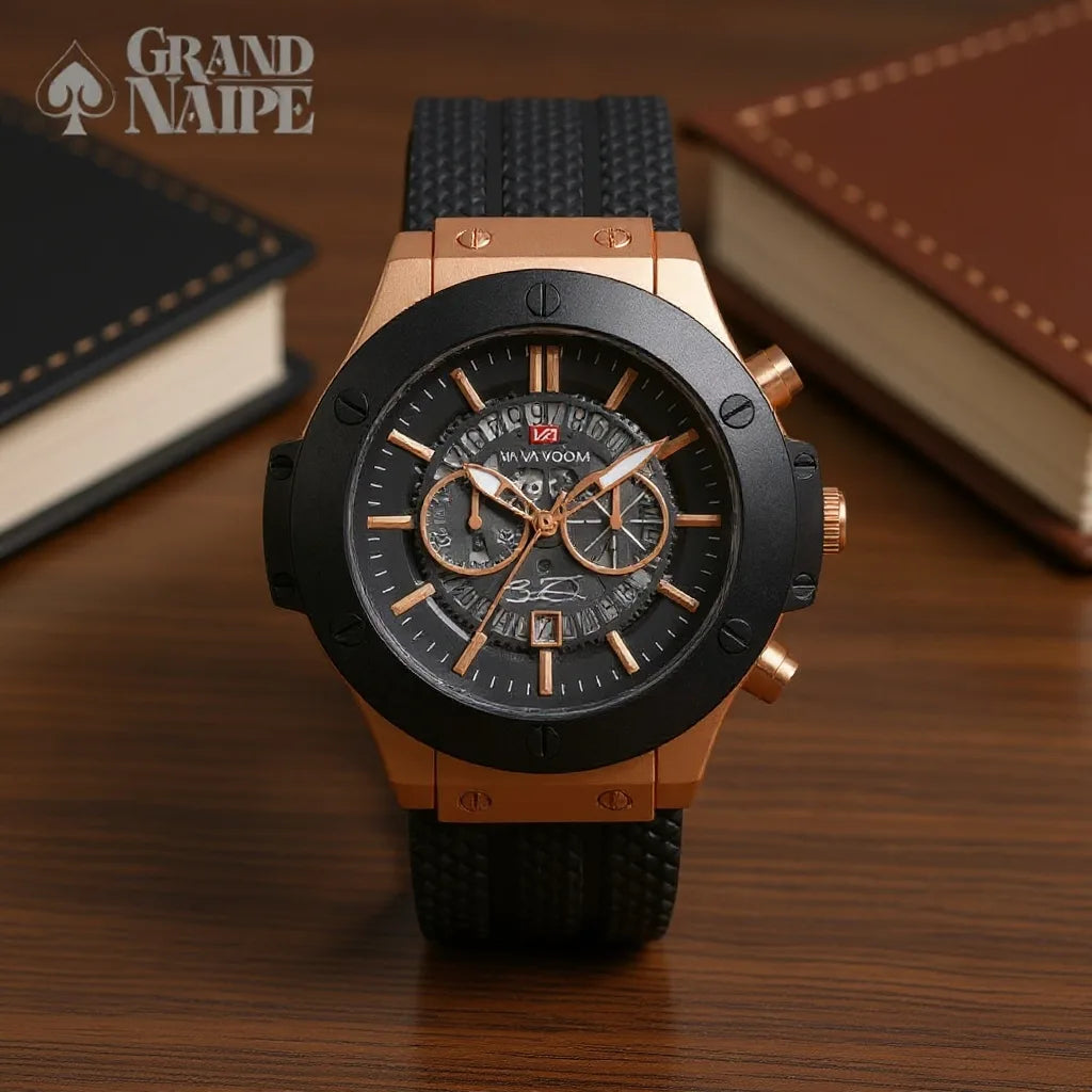 Relógio Masculino Preto e Dourado Grand Naipe - Eclipse do Poder