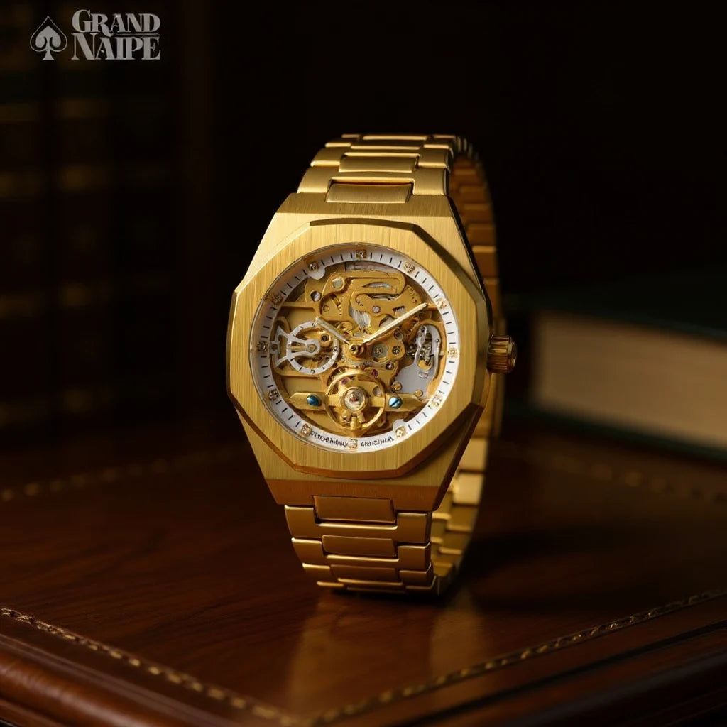 Relógio Automático Dourado Grand Naipe – Eskeleto Gold
