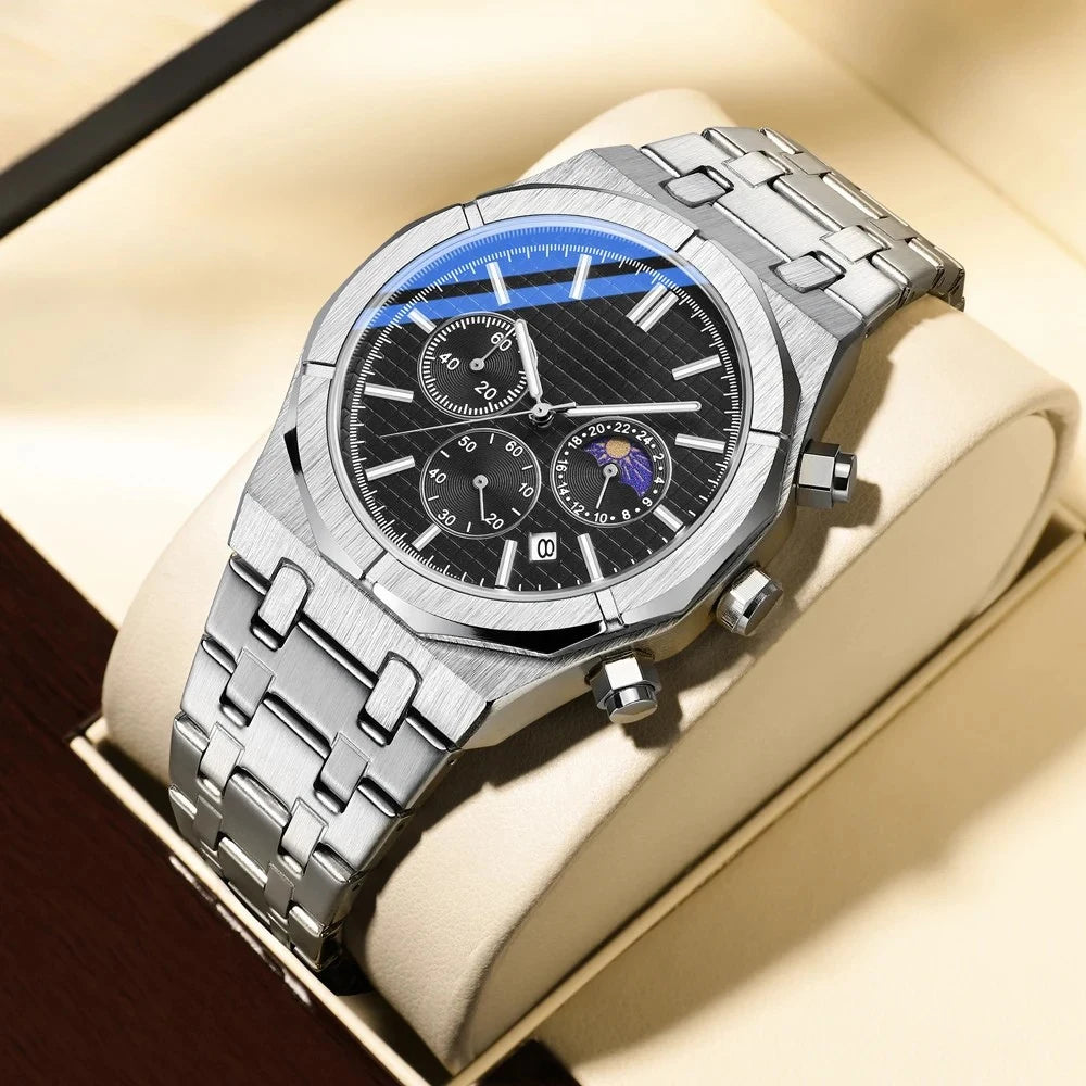 Relógio Cronógrafo Prata Moon