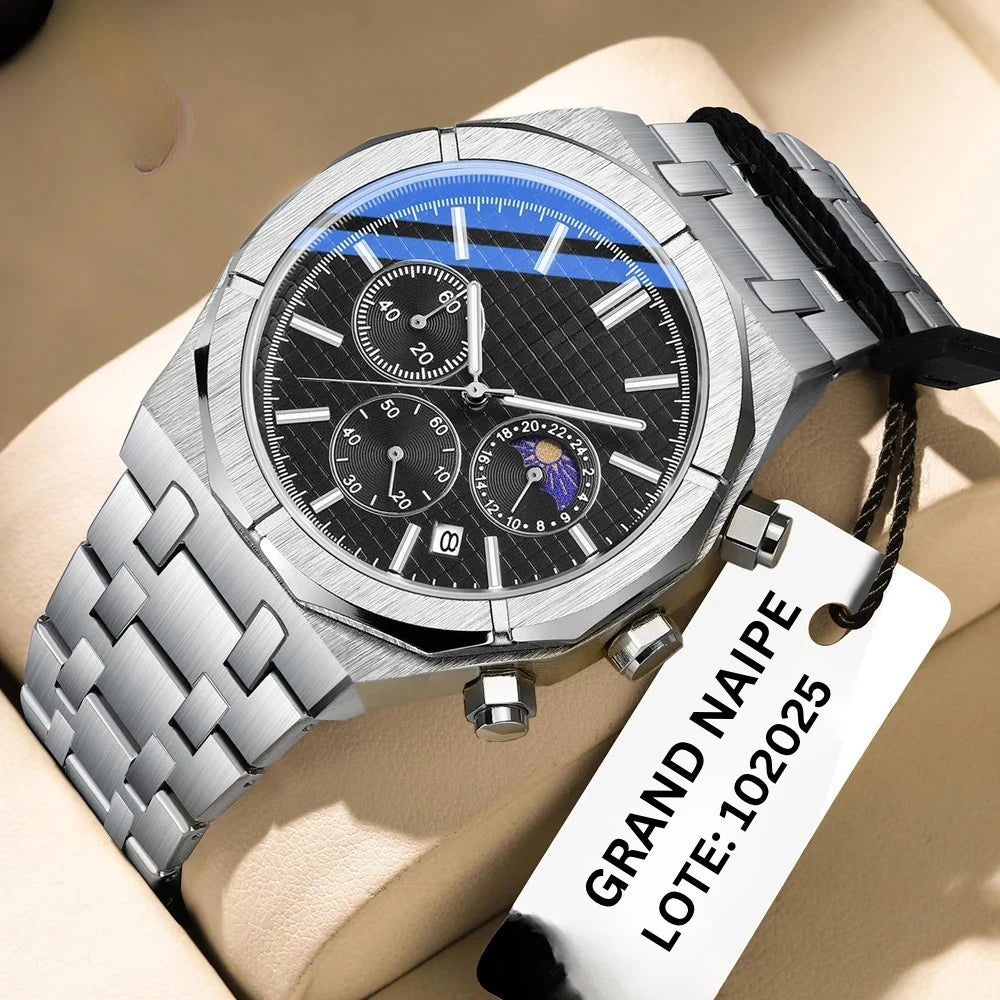 Relógio Cronógrafo Prata Moon