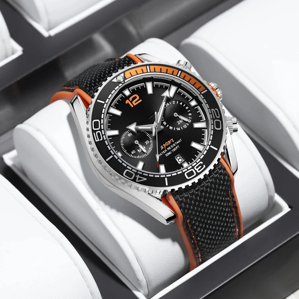 Relógio Cronógrafo Grand Naipe – Sport Preto e Laranja