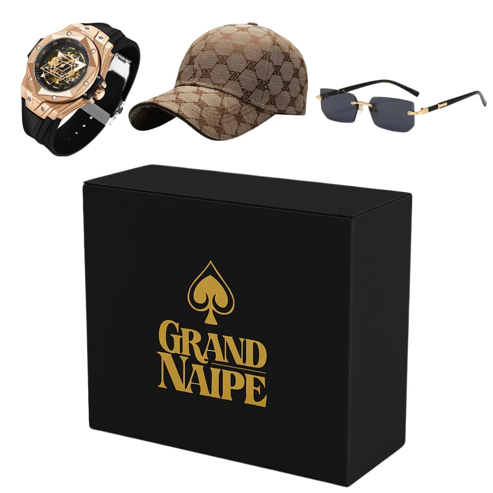Kit Grand Naipe - Virada de Jogo | Relógio + Óculos + Boné