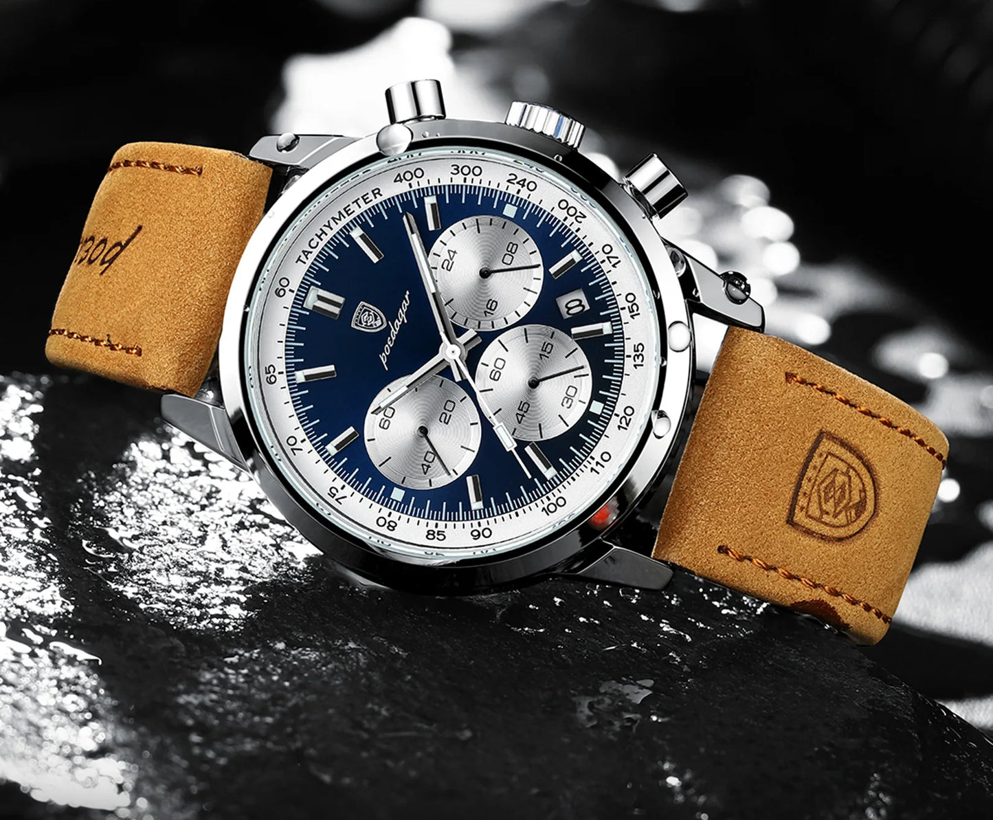 Relógio Cronógrafo Grand Naipe – Poedagar Couro Silver