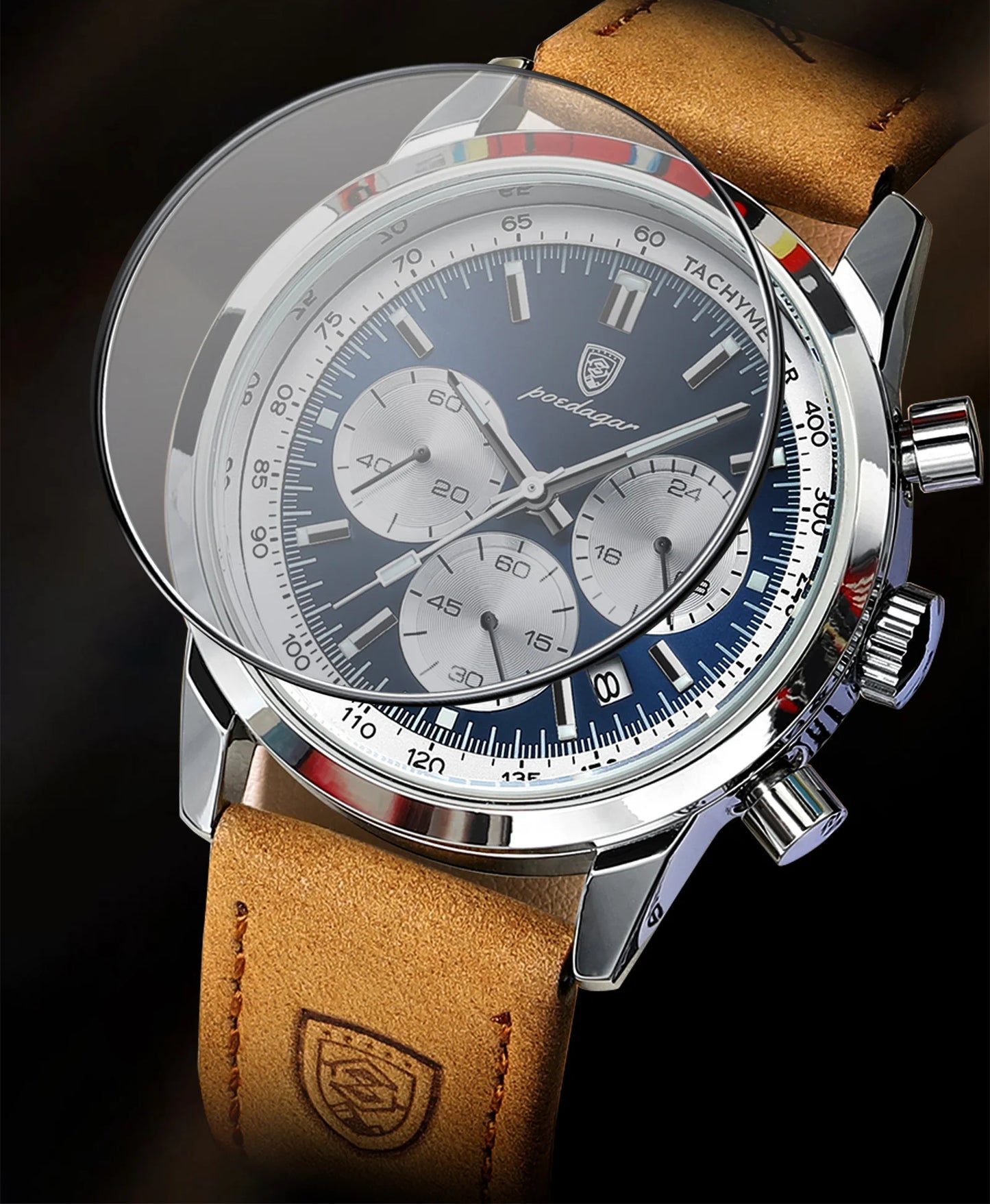 Relógio Cronógrafo Grand Naipe – Poedagar Couro Silver