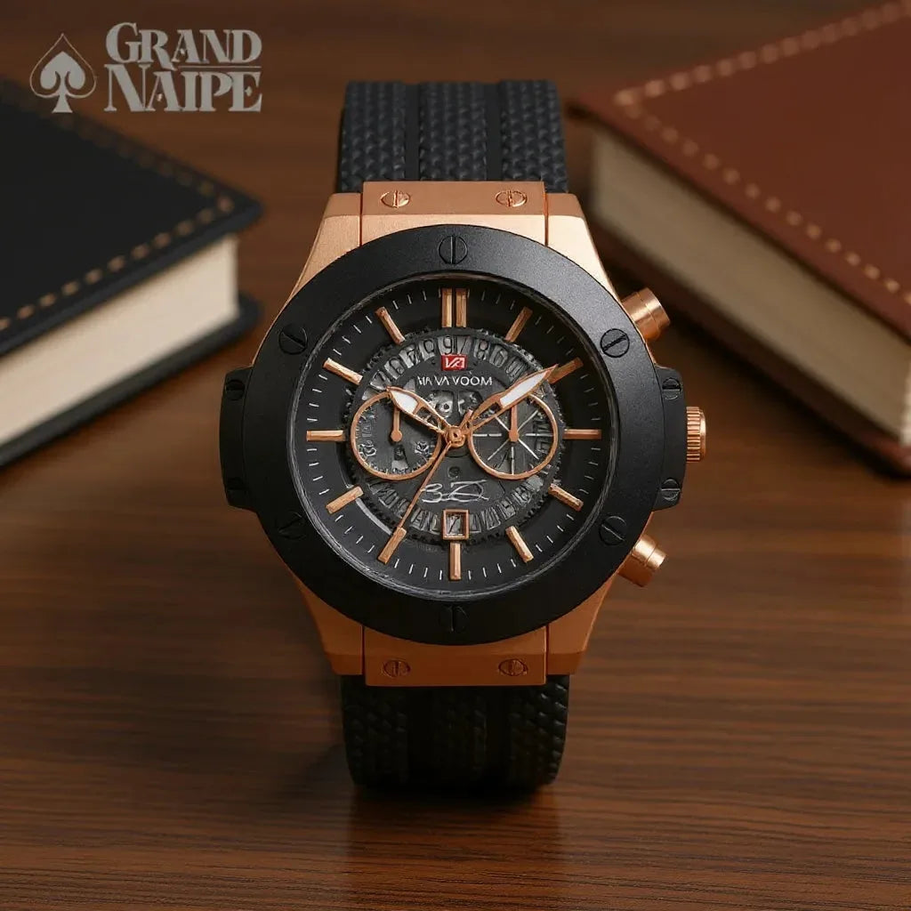 Relógio Masculino Preto e Dourado - Eclipse do Poder